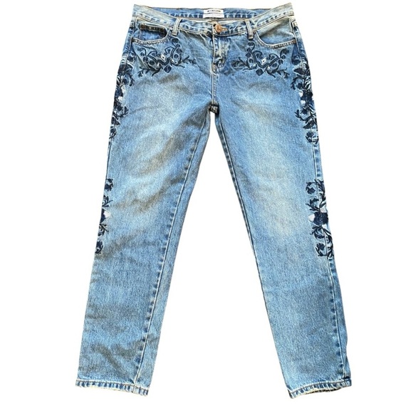 One Teaspoon Floral Embroidered Jeans Straight Light Wash Lola Awe I Size: 30 - Picture 2 of 11